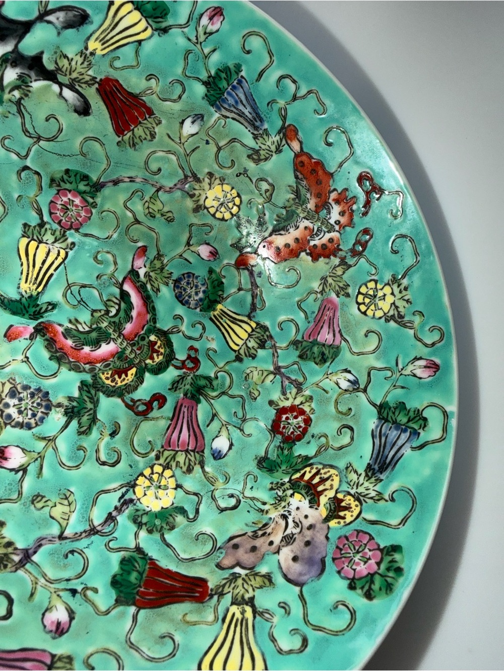 Chinese Famille Rose Turquoise Butterfly Bowl - Picture 8 of 10